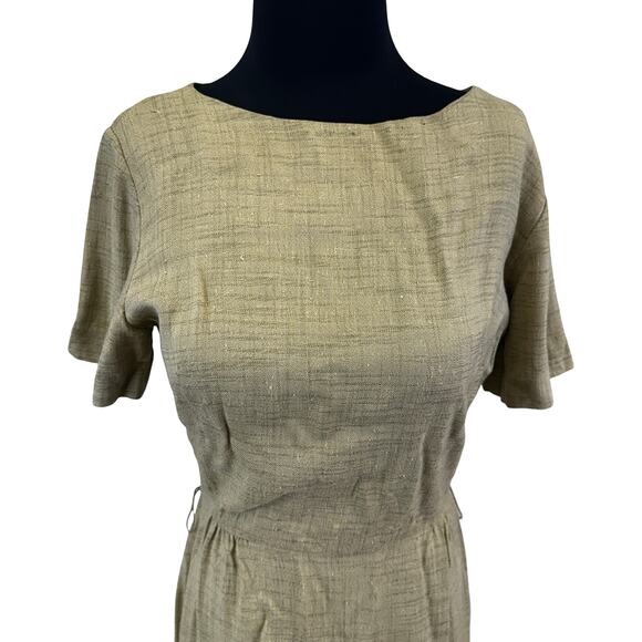 1970s Natural Linen Look Wiggle Dress – Small-Medium, Minimalist Retro Workwear - Picture 11 of 15